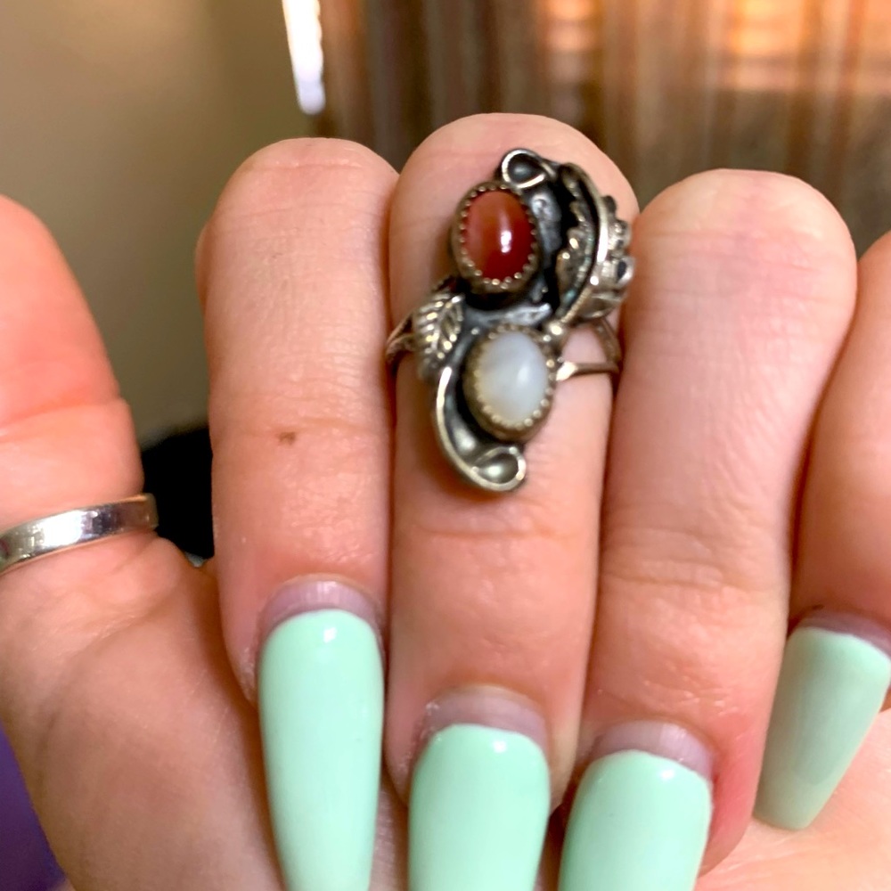 Carnelian and clear quartz vintage boho ring